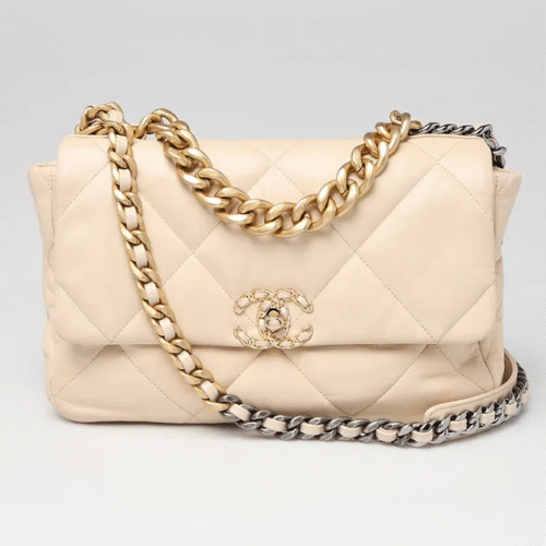 chanel beige quilted lambskin chanel 19 maxi flap bag