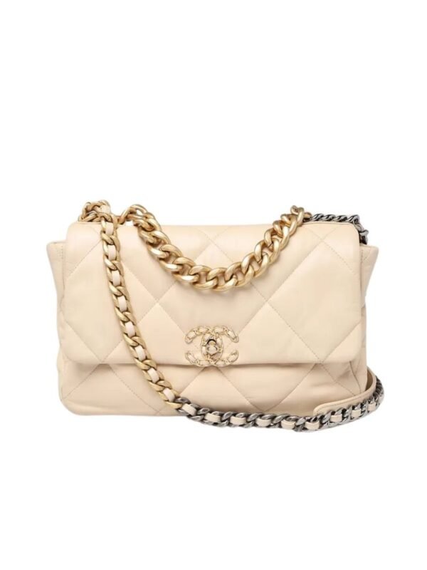 chanel beige quilted lambskin chanel 19 maxi flap bag