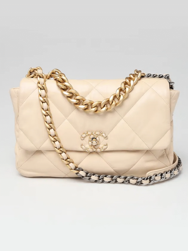 chanel beige quilted lambskin chanel 19 maxi flap bag