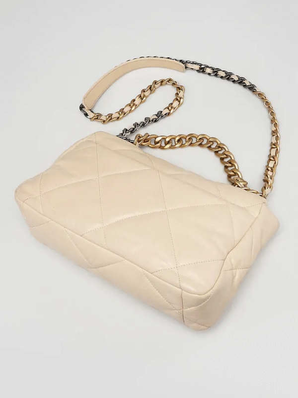 chanel beige quilted lambskin chanel 19 maxi flap bag