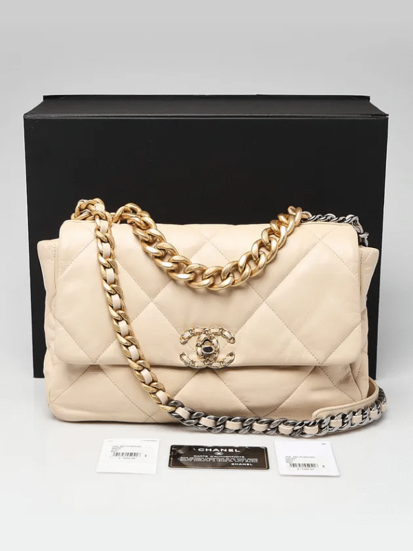 chanel beige quilted lambskin chanel 19 maxi flap bag