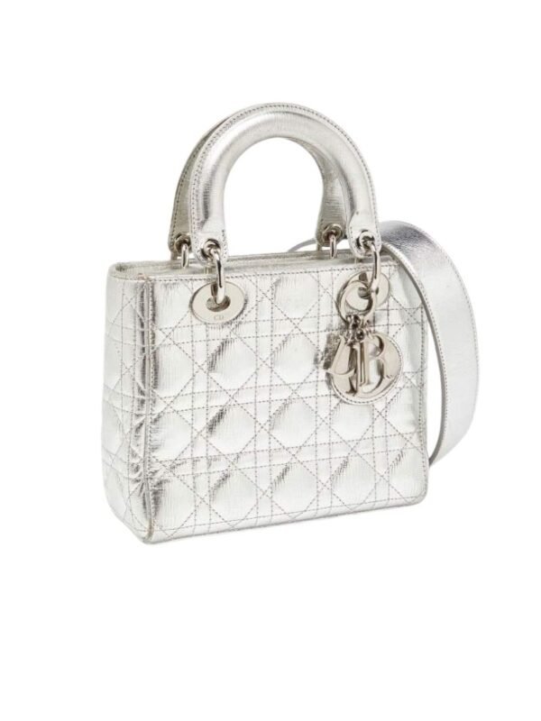 christian dior 2 way shoulder bag in silvery metallic