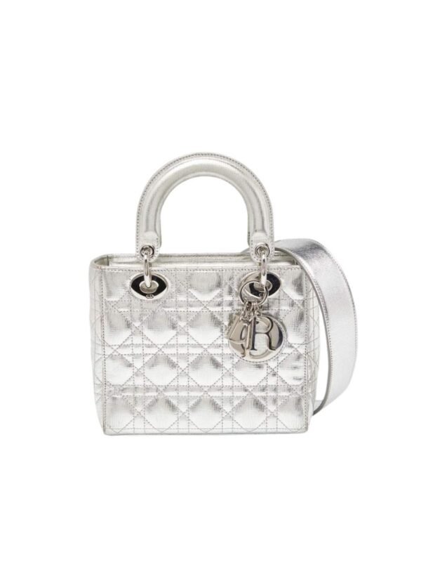 christian dior 2 way shoulder bag in silvery metallic