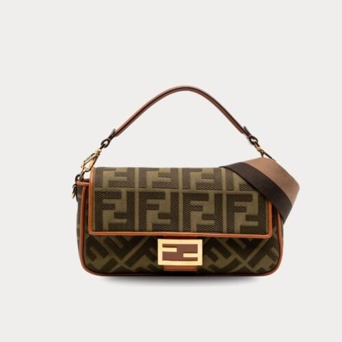 fendi green canvas convertible baguette shoulder bag