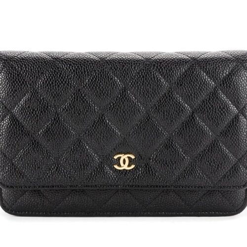 chanel black quilted leather wallet on chain