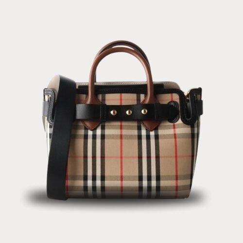 burberry belt tote vintage check canvas small – brown