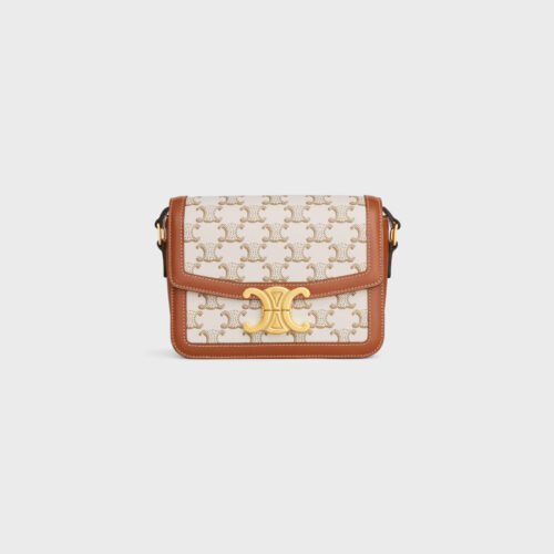 celine teen triomphe bag in triomphe canvas and calfskin with gold finishing – white