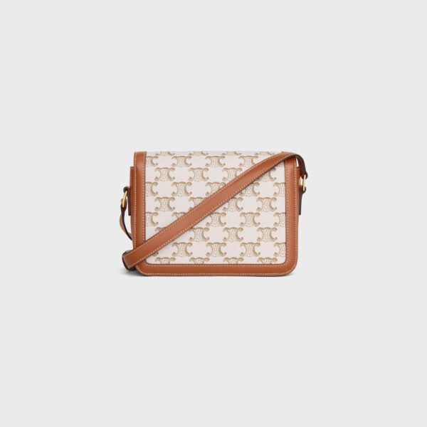 celine teen triomphe bag in triomphe canvas and calfskin with gold finishing – white