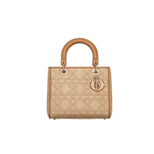 dior lady dior medium tote – beige raffia and leather