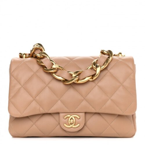 chanel funky town flap bag – lambskin quilted beige with large cc