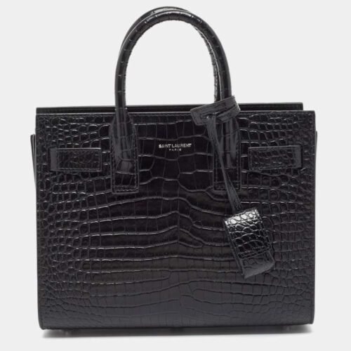 saint laurent nano sac de jour tote – black croc embossed leather