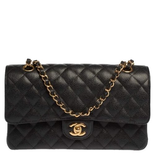 chanel medium classic double flap bag – black quilted caviar leather