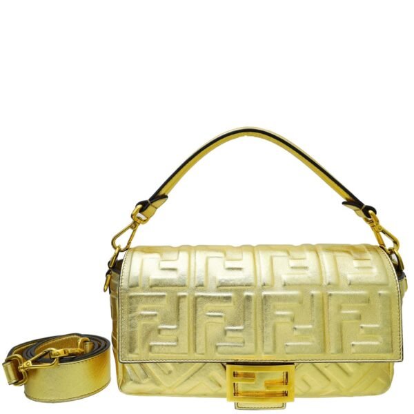 fendi baguette medium bag – gold ff embossed