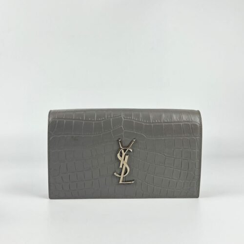 saint laurent croc effect leather wallet – grey