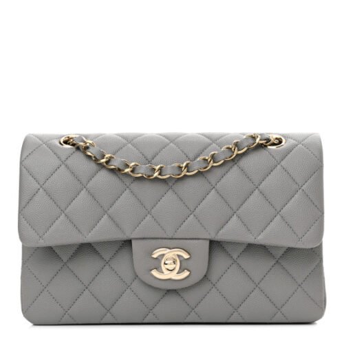 chanel caviar quilted small double flap grey
