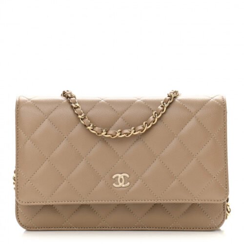 chanel caviar quilted wallet on chain woc dark beige