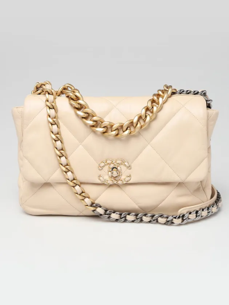 Chanel Beige Quilted Lambskin Chanel 19 Maxi Flap Bag