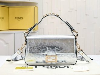 Fendi Baguette Bag – Silver Metallic with Elegant Shoulder Strap