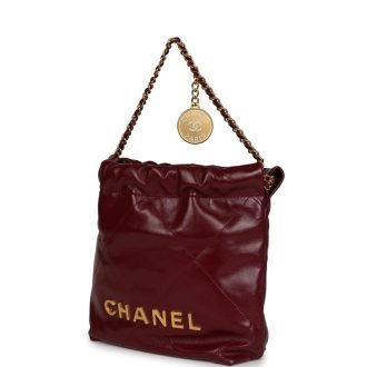 Chanel Mini 22 Bag – Burgundy Calfskin with Gold Hardware