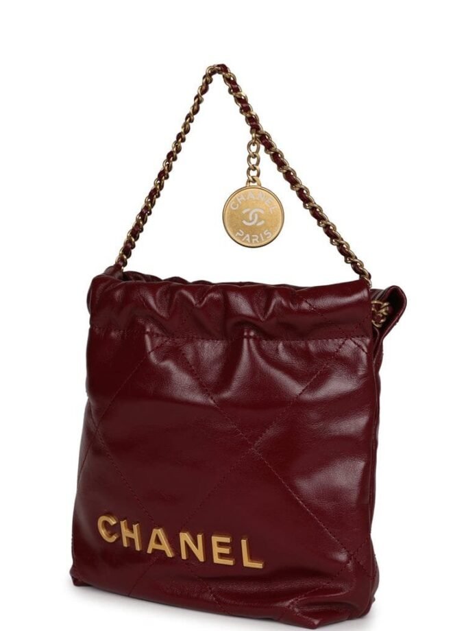 Chanel Mini 22 Bag – Burgundy Calfskin with Gold Hardware