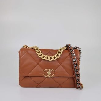 Chanel Beige Quilted Lambskin Chanel 19 Maxi Flap Bag