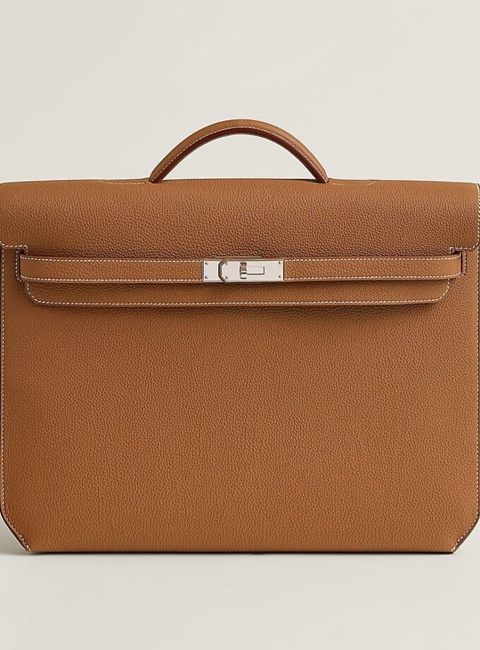 Hermès Kelly Depeche's 38 Black Ardennes GHW Briefcase