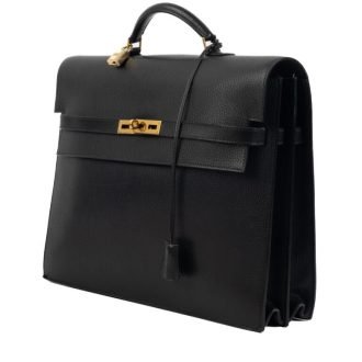 Hermès Kelly Depeche's 38 Black Ardennes GHW Briefcase