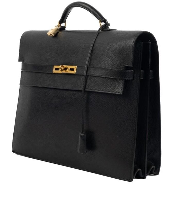 Hermès Kelly Depeche's 38 Black Ardennes GHW Briefcase