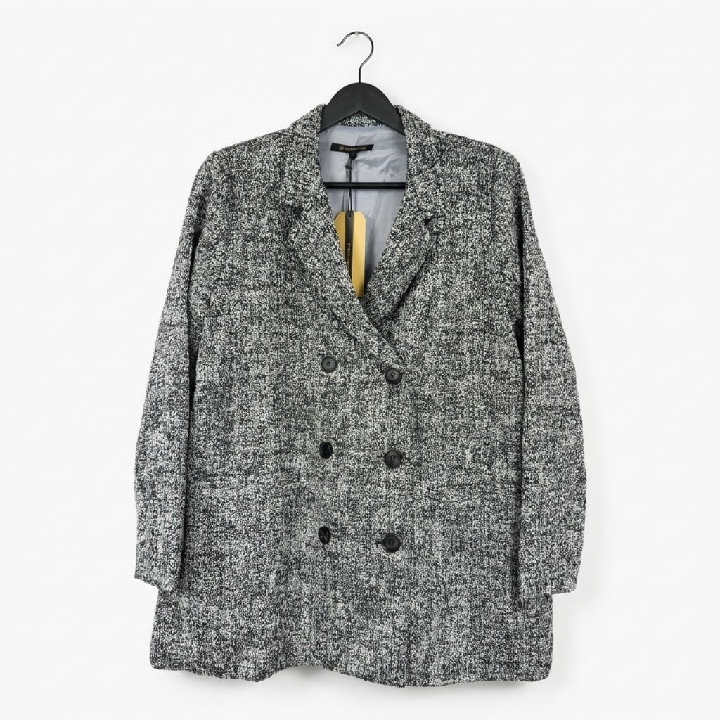 Tweed Blazer Coat with Double-Breasted Button Front