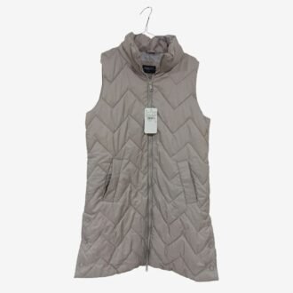 Quilted Long Vest with Chevron Stitching and High Collar