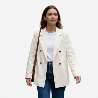 Cream Double Breasted Blazer for Women, Size XL